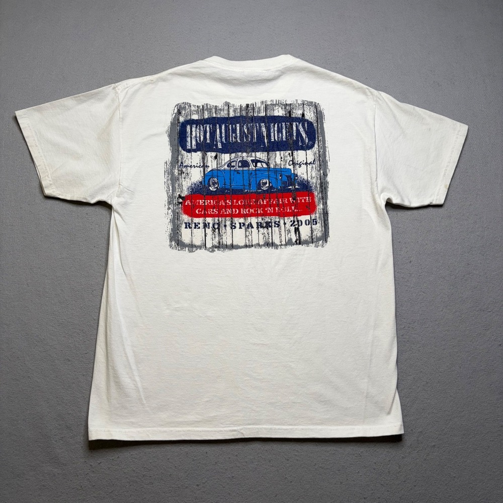 Port and Company T-Shirt Mens L White Hot August Nights 2005 Reno Sparks Graphic